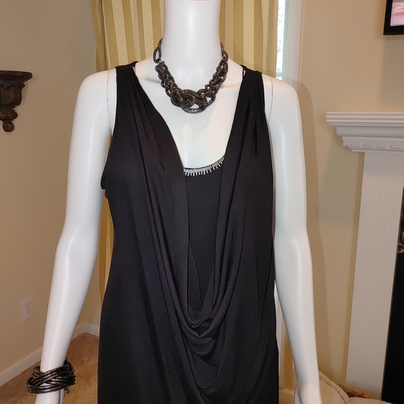 SINEQUANONE PARIS BEADED DRAPE FRONT DRESS 3/US L - Picture 2 of 9